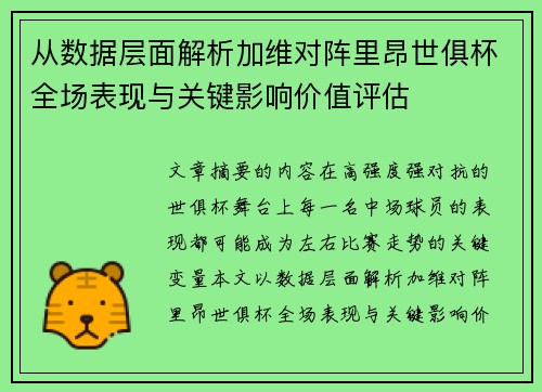 从数据层面解析加维对阵里昂世俱杯全场表现与关键影响价值评估